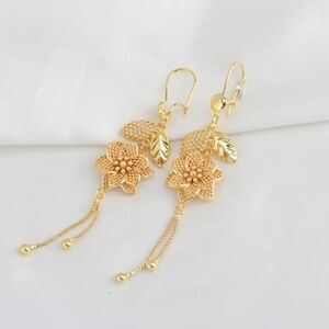 24K Gold Tassel Flower Earrings